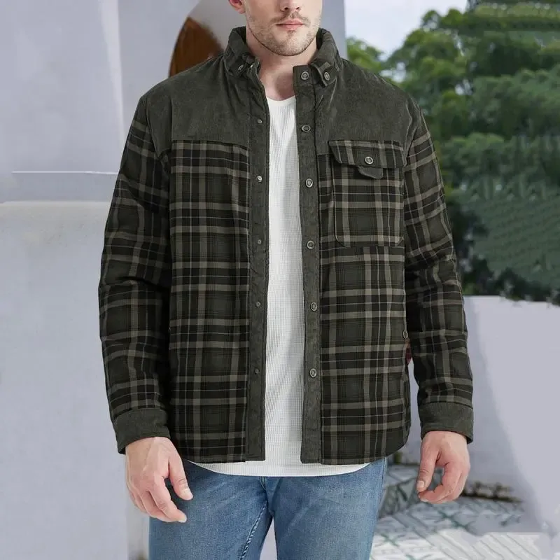 🔥Promotion Day Sale🔥Men's Sherpa Lined Plaid Jacket – Warm Fleece Outdoor Shirt Coat with Pockets