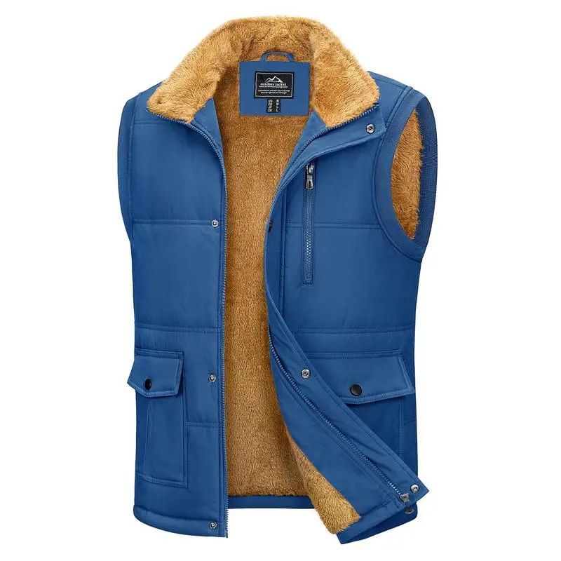 Mens Winter Vests Outerwear Fleece Lined Puffer Vest Warm Casual Quilted Vest Bubble Sherpa Vest Jacket