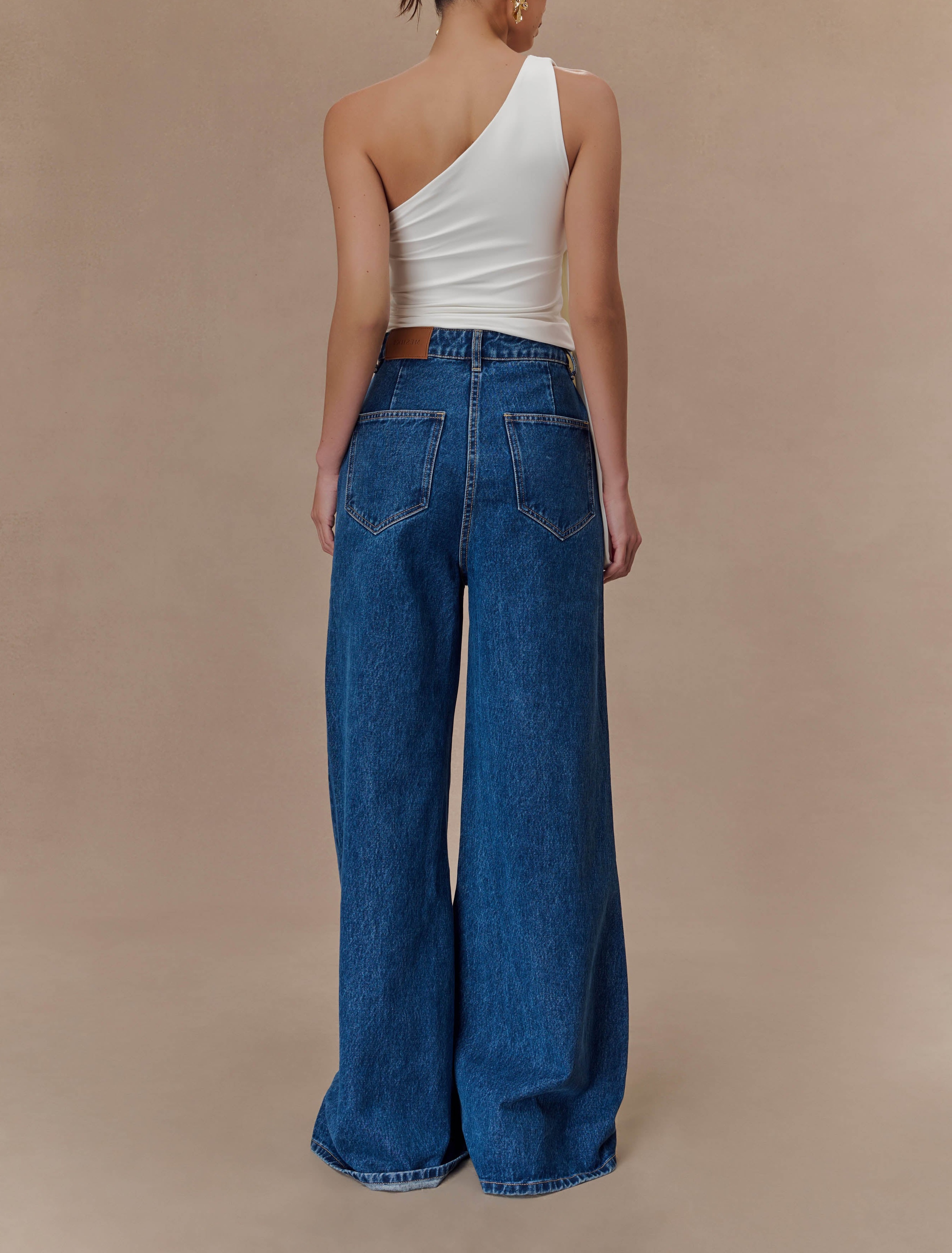 Ivory One Shoulder Recycled Nylon Top With Drape