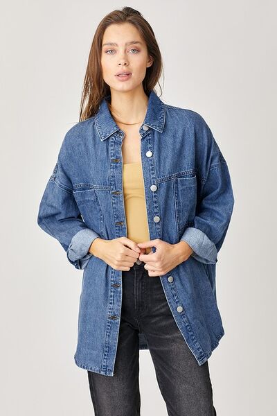 Button Up Drop Shoulder Denim Shacket