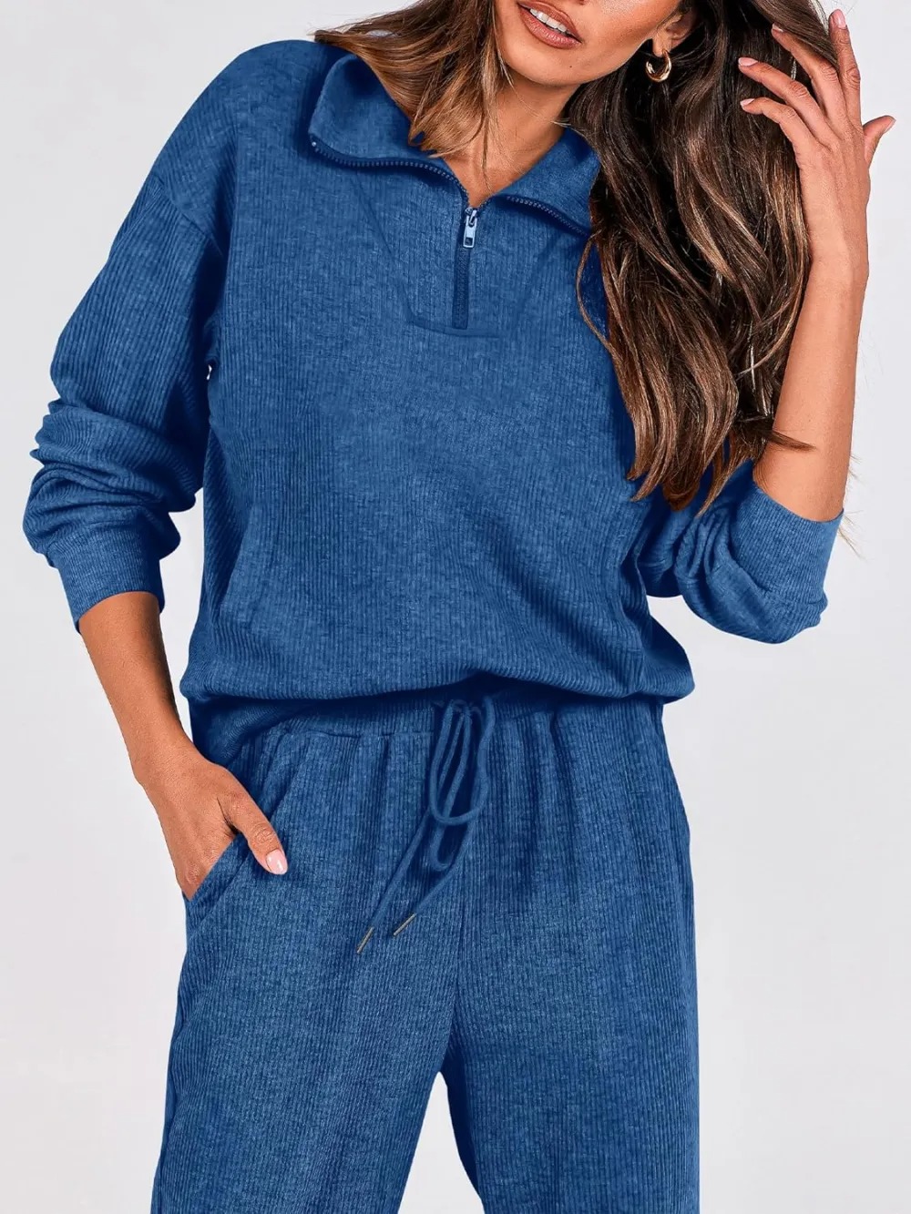 Women's Long Sleeve Half Zip Sweatshirt Sweatpants Lounge Set Sweatsuits with Pockets