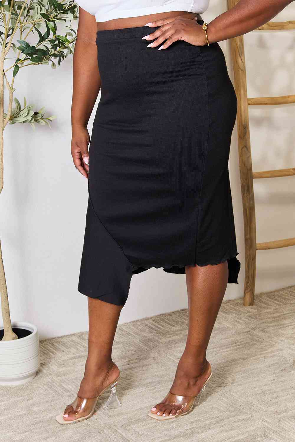 Full Size High Waist Midi Skirt