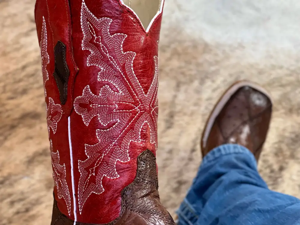 Men’s Genuine Patchwork Brown Ostrich with Red Shaft