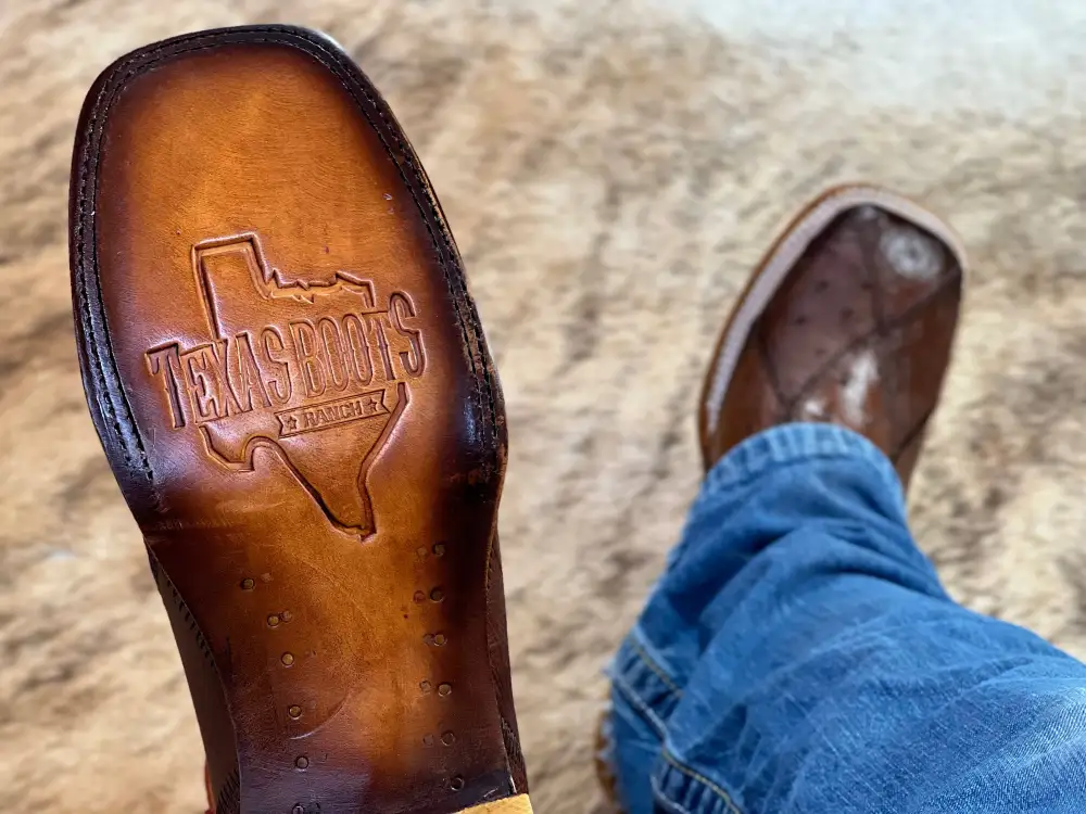 Men’s Genuine Patchwork Brown Ostrich with Red Shaft