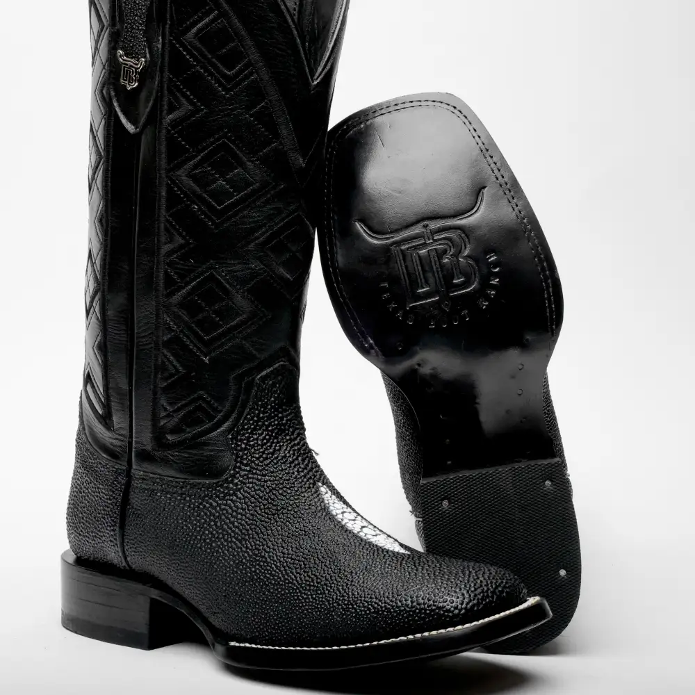 Black Stingray Leather Boots - Square Toe