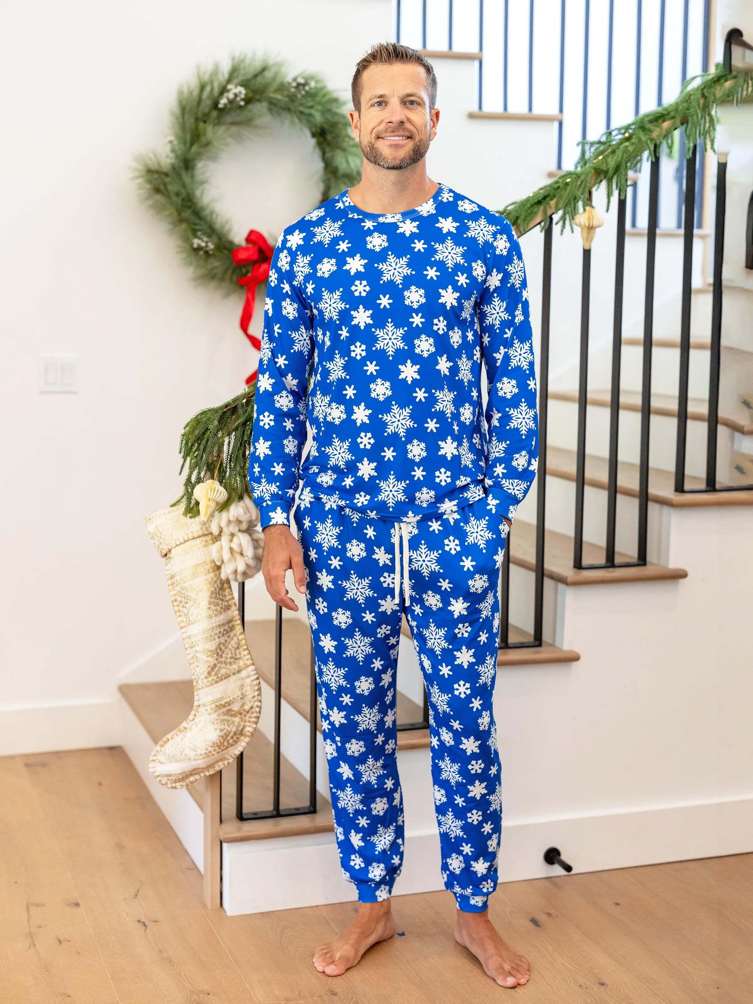 Christmas Matching Family Pajamas Set Snowflake Print Blue PJS with Christmas Socks Blue