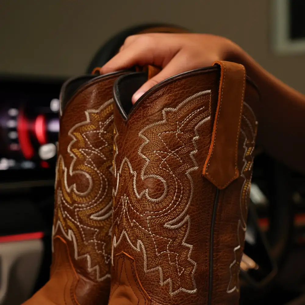 Light Honey Leather Work Boots - Square Toe