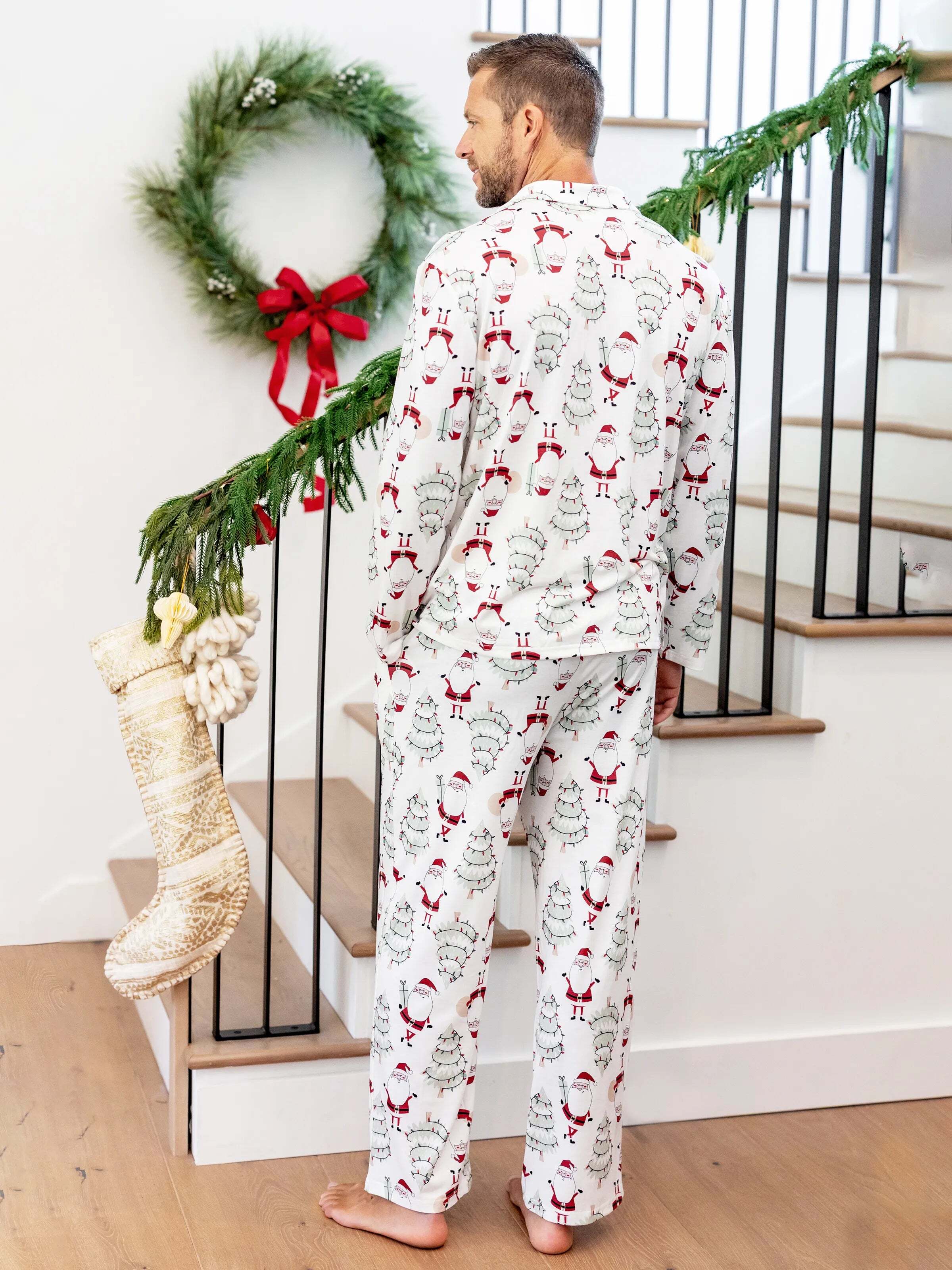Christmas Matching Family Pajamas Set Gnome Print White PJS with Christmas Socks White