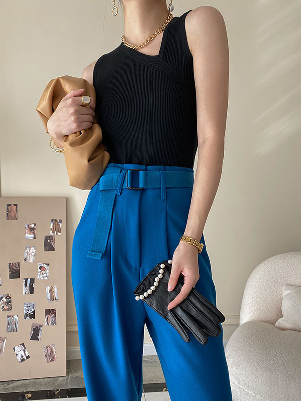 Asymmetric Solid Color Sleeveless V-Neck Vest Top