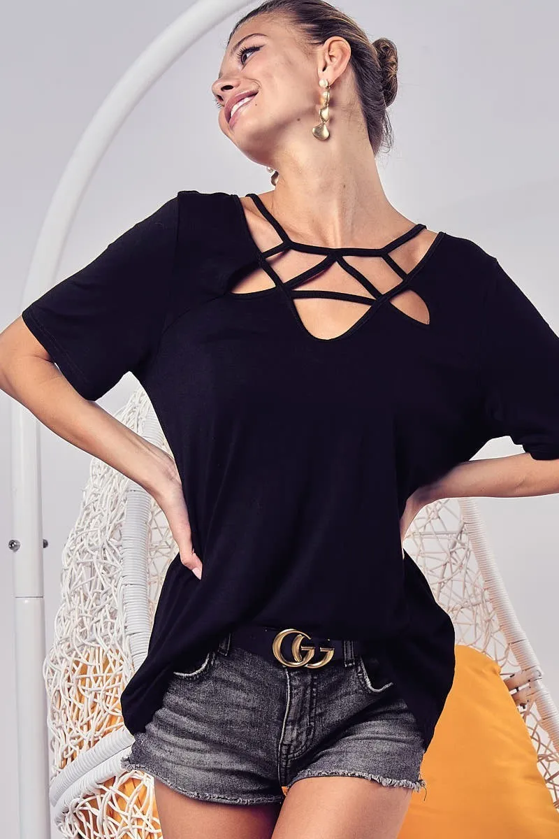 Silky Knit Top with Front Details