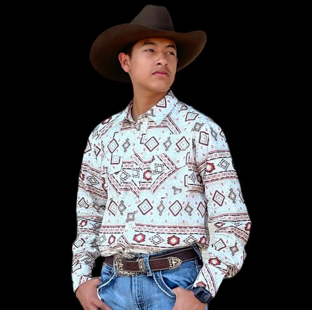 Men’s Beige With Brown Aztec Print Long Sleeve Shirt