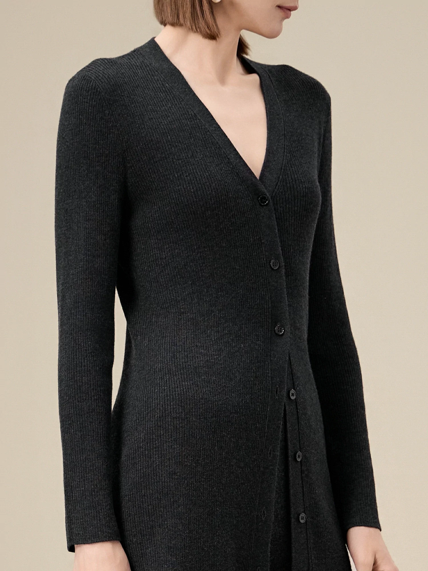 Silk & Wool Long Sleeve Button Down Knit Dress