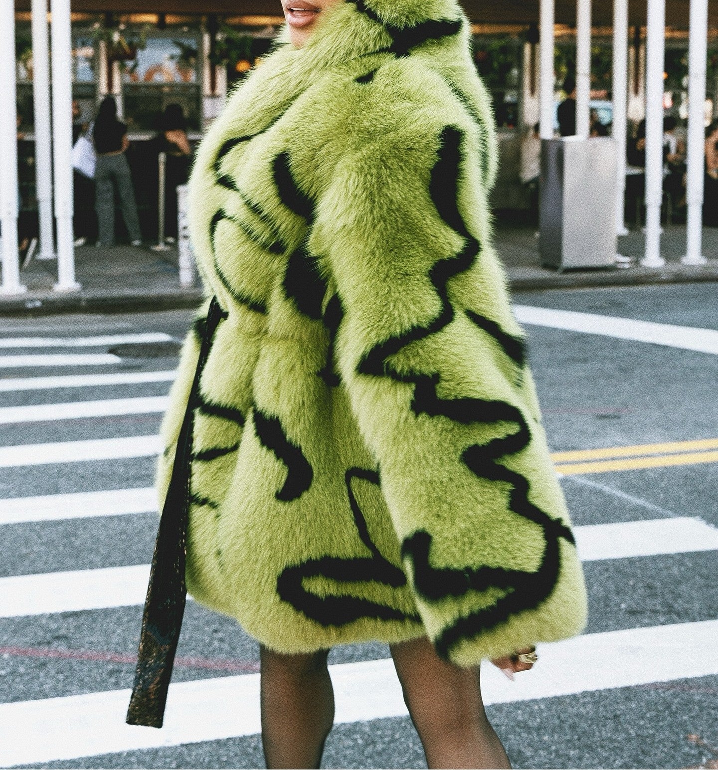 Avocado Graffiti Faux Fur Coat