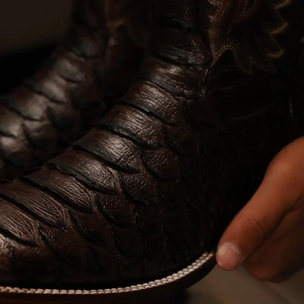 Chocolate Brown Jumbo Python Leather Boots - Square Toe