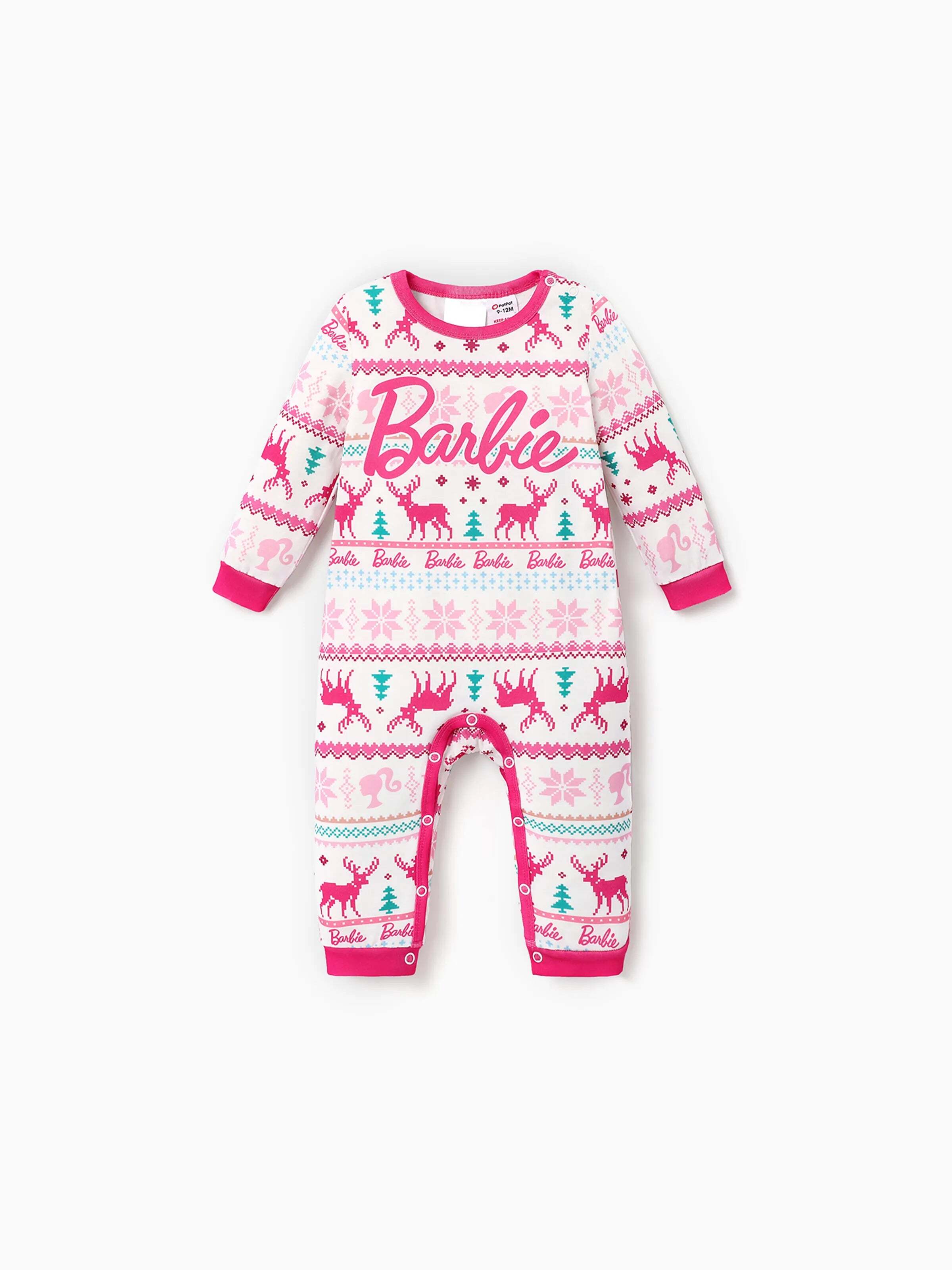 Barbie Mommy and Me Christmas Snowflake Deer Pattern Print Pajamas Sets with Christmas Socks