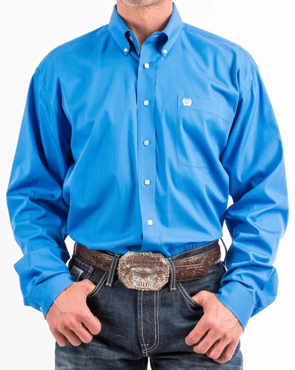 Men’s Cinch Sky Blue Solid Long sleeve Button Down Shirt