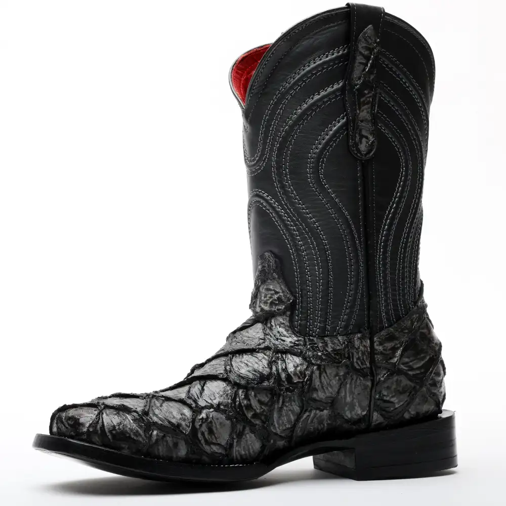 Grey Jumbo Pirarucu Leather Boots - Square Toe