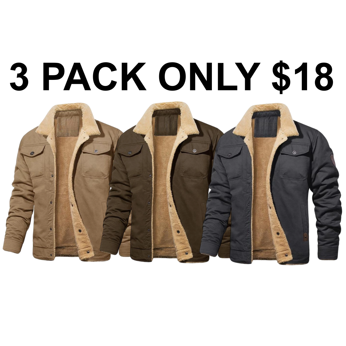 Men's Sherpa Lined Winter Trucker Jacket Warm Multi Pocket Casual Jacket