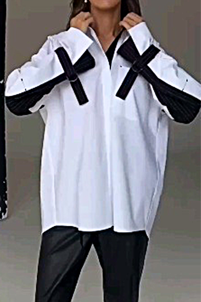 Women's Contrast Color Tie Design Shirt