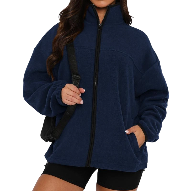 Women's Zip Up Baggy Basic Fleece Jacket