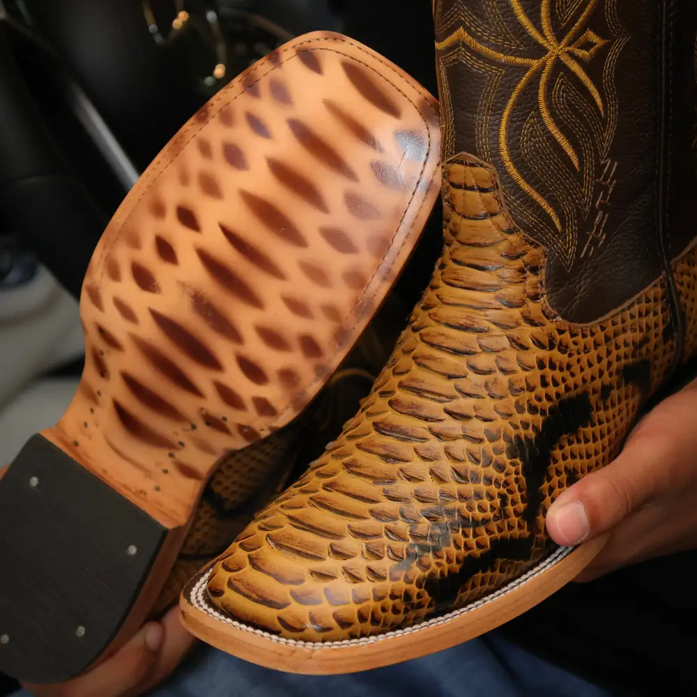 Honey Python Leather Boots — Square Toe