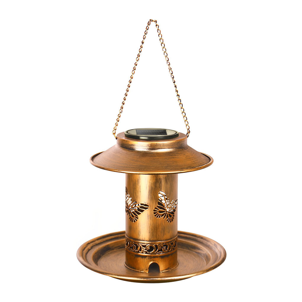 Retro Butterflies Hollow Metal Rustic Bird Feeder Solar Hanging Lights