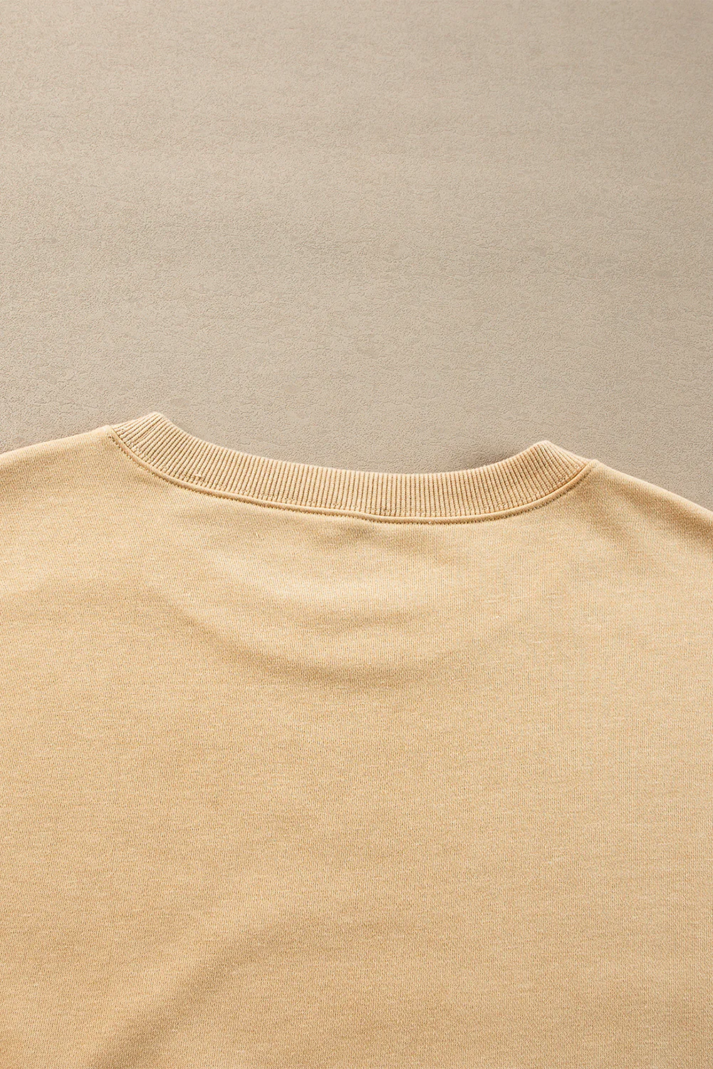 Light French Beige Exposed Seam Drop Shoulder Round Neck Sweatshirt with Slits
