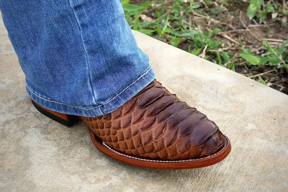 Cognac Jumbo Python Leather Boots — Round Toe