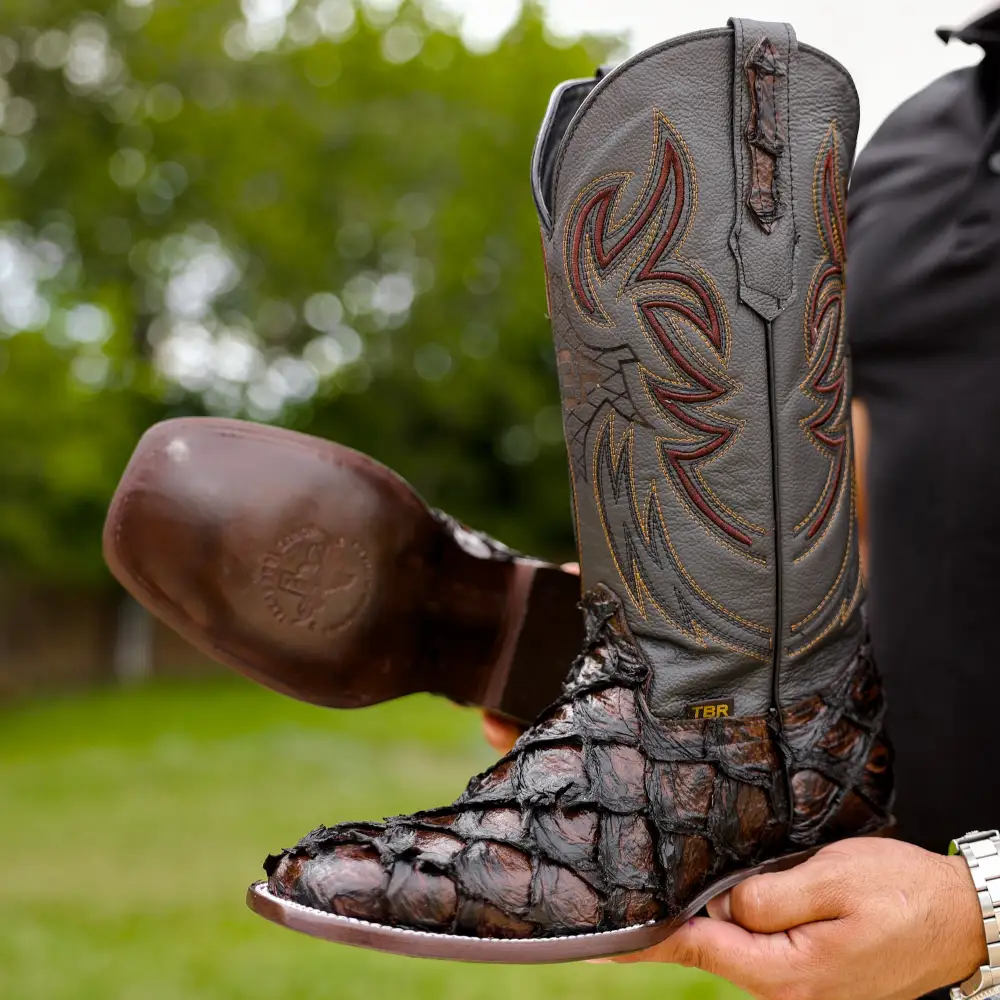 Brown Jumbo Pirarucu Leather Boots - Square Toe