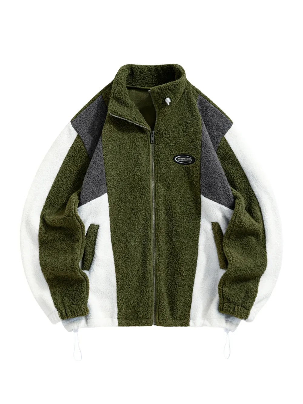 Unisex Colorblock Zip Up Fleece Jacket with Pockets