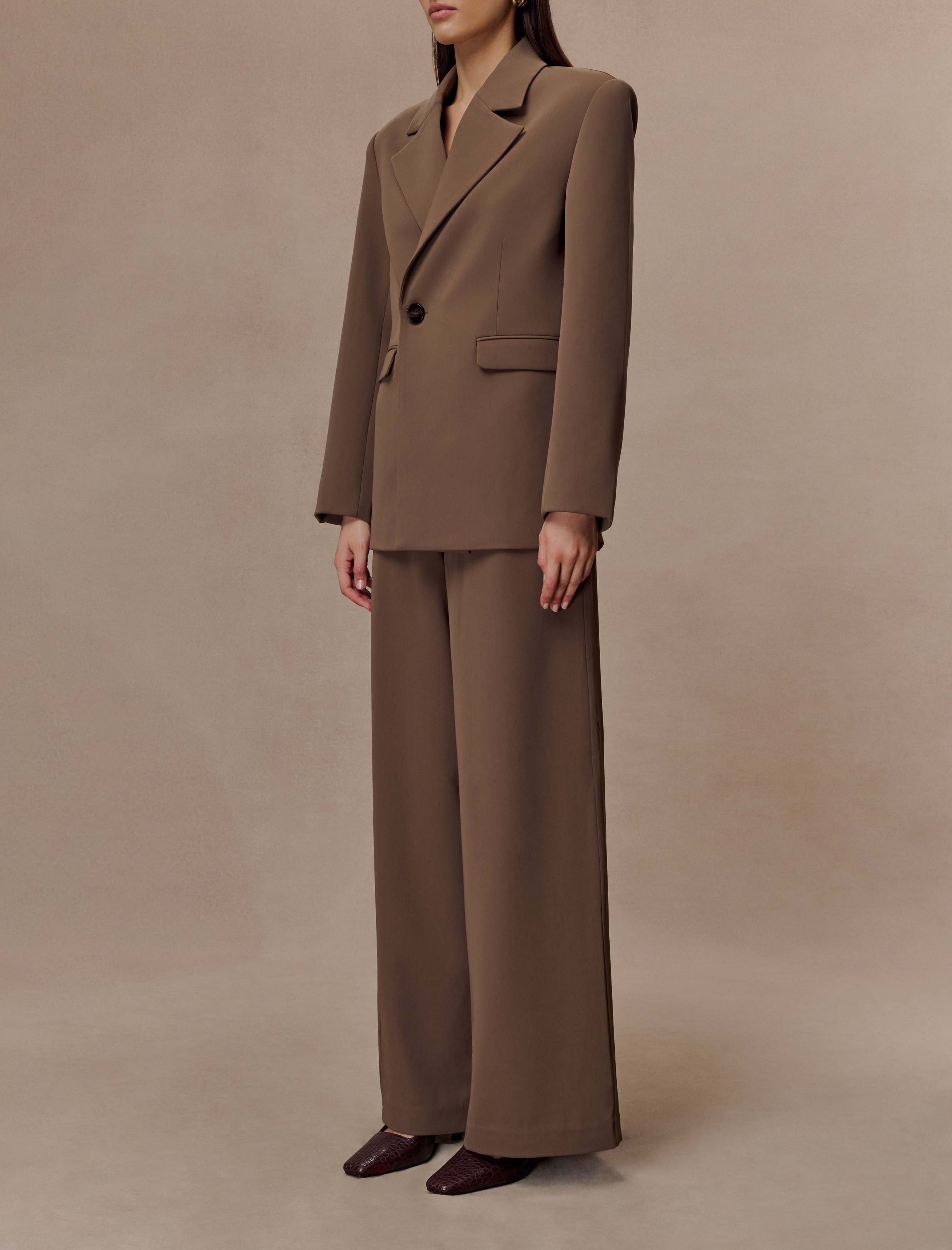 Brown Wide Leg Suiting Trouser