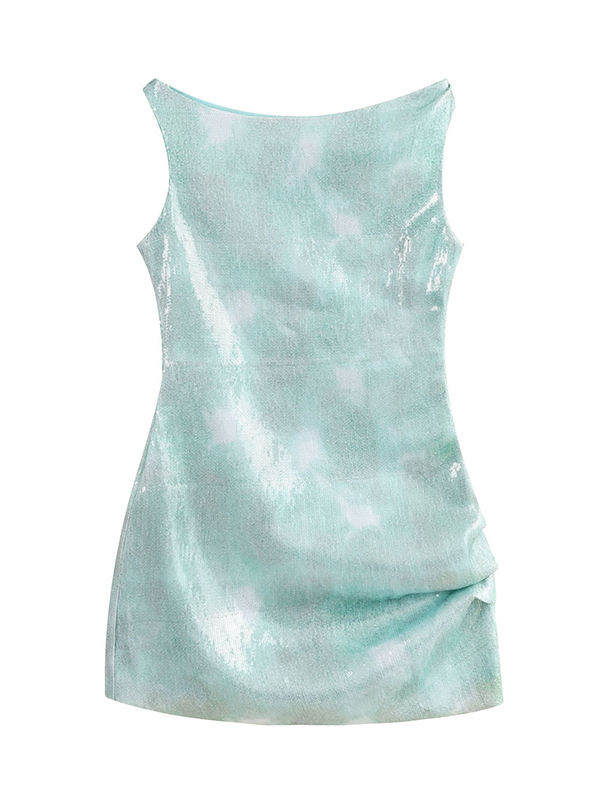 Shiny Sequinned Sleeveless Off-The-Shoulder Wrap Sexy Mini Dresses