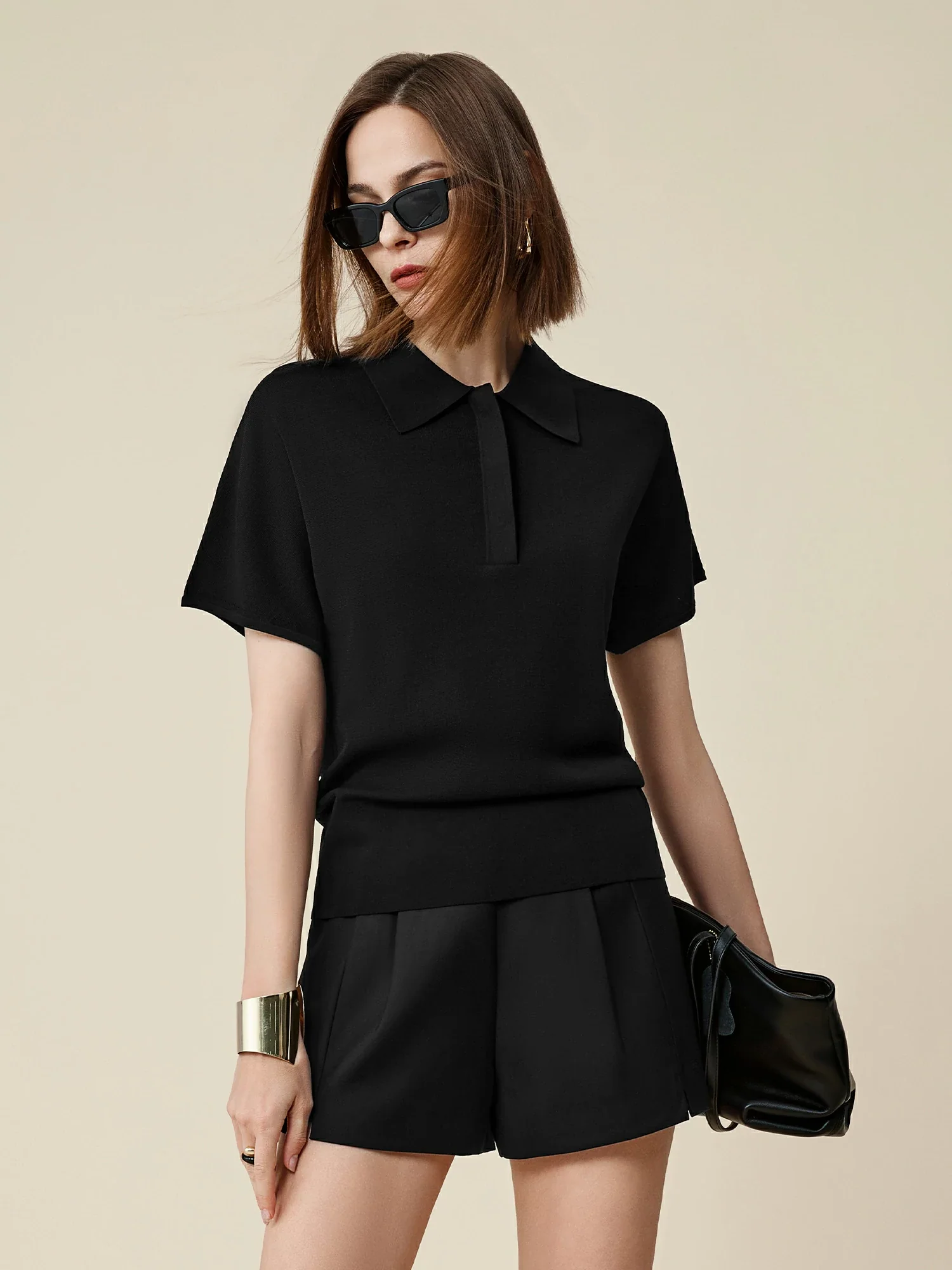 Polo Neck Short Sleeve Knit Shirt