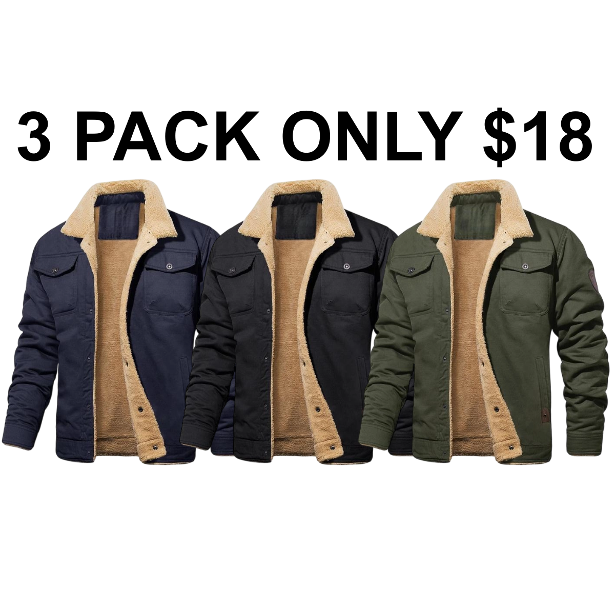 Men's Sherpa Lined Winter Trucker Jacket Warm Multi Pocket Casual Jacket