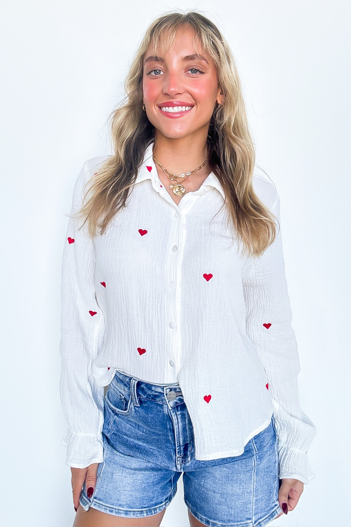 Heart Embroidered Button Down