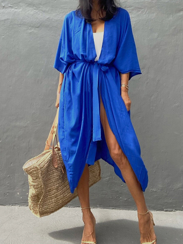 Solid Color Batwing Sleeves Bohemia Cover-Up