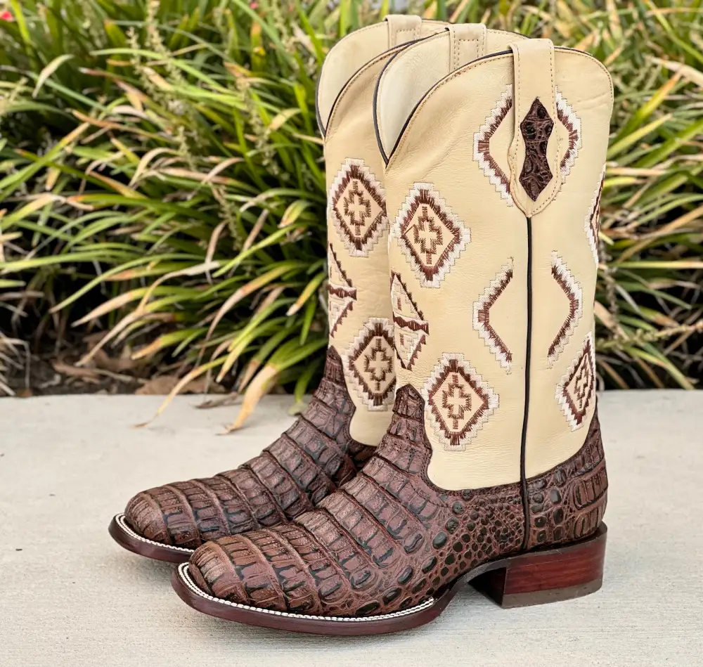 Mens Black Crocodile Leather Boots With Blue Shaft