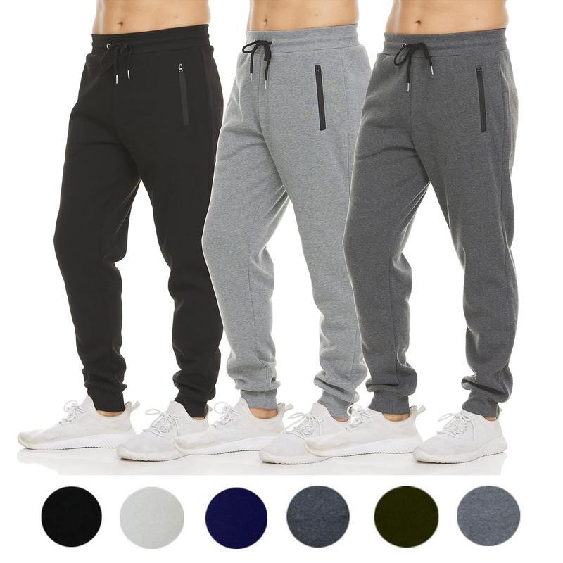 Men's 3 Pack Fleece Active Athletic Jogger Sweatpants with Drawstring