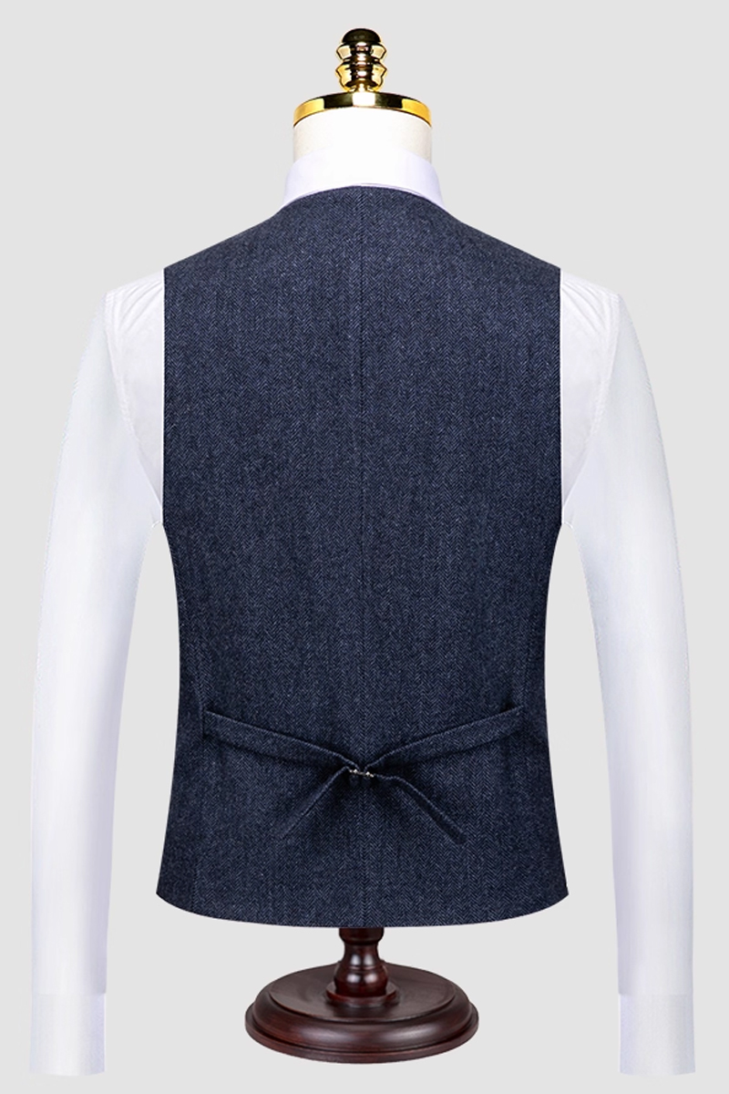 Men's British Vintage Double-Breasted Wool Herringbone Suit Vest