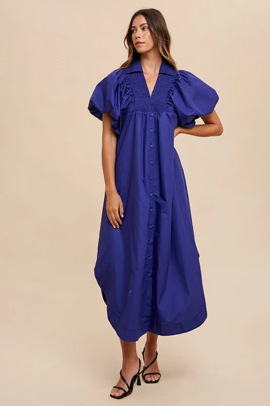 Wear Smocked Puff Sleeve Midi Dress