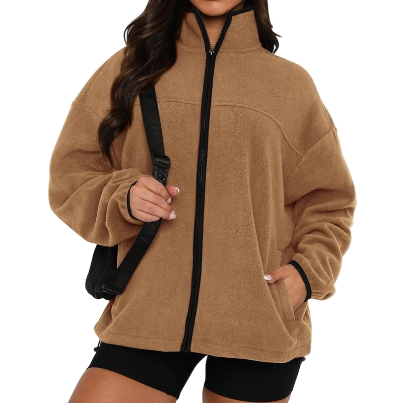 Women's Zip Up Baggy Basic Fleece Jacket