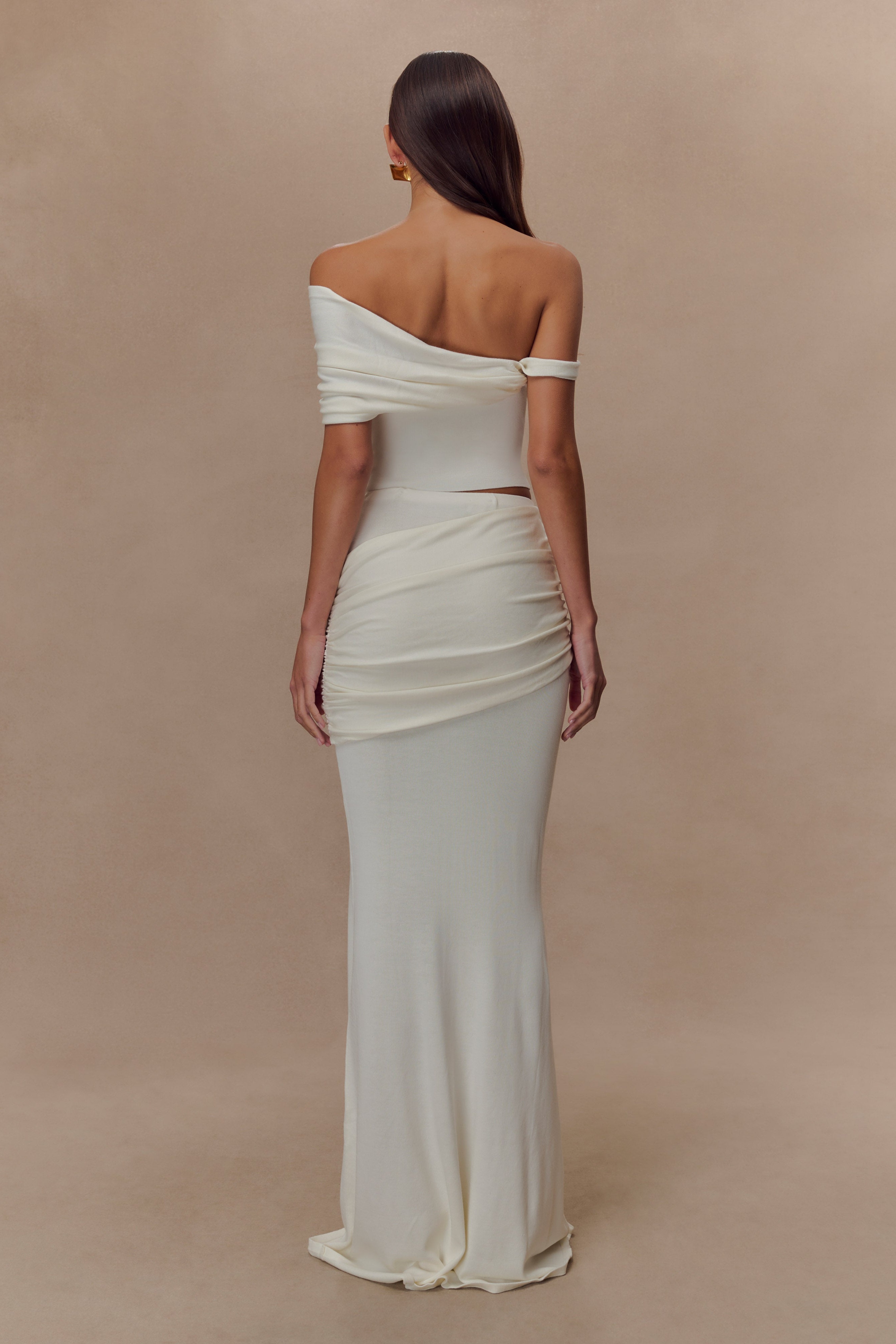 Ivory Gathered Knit Maxi Skirt