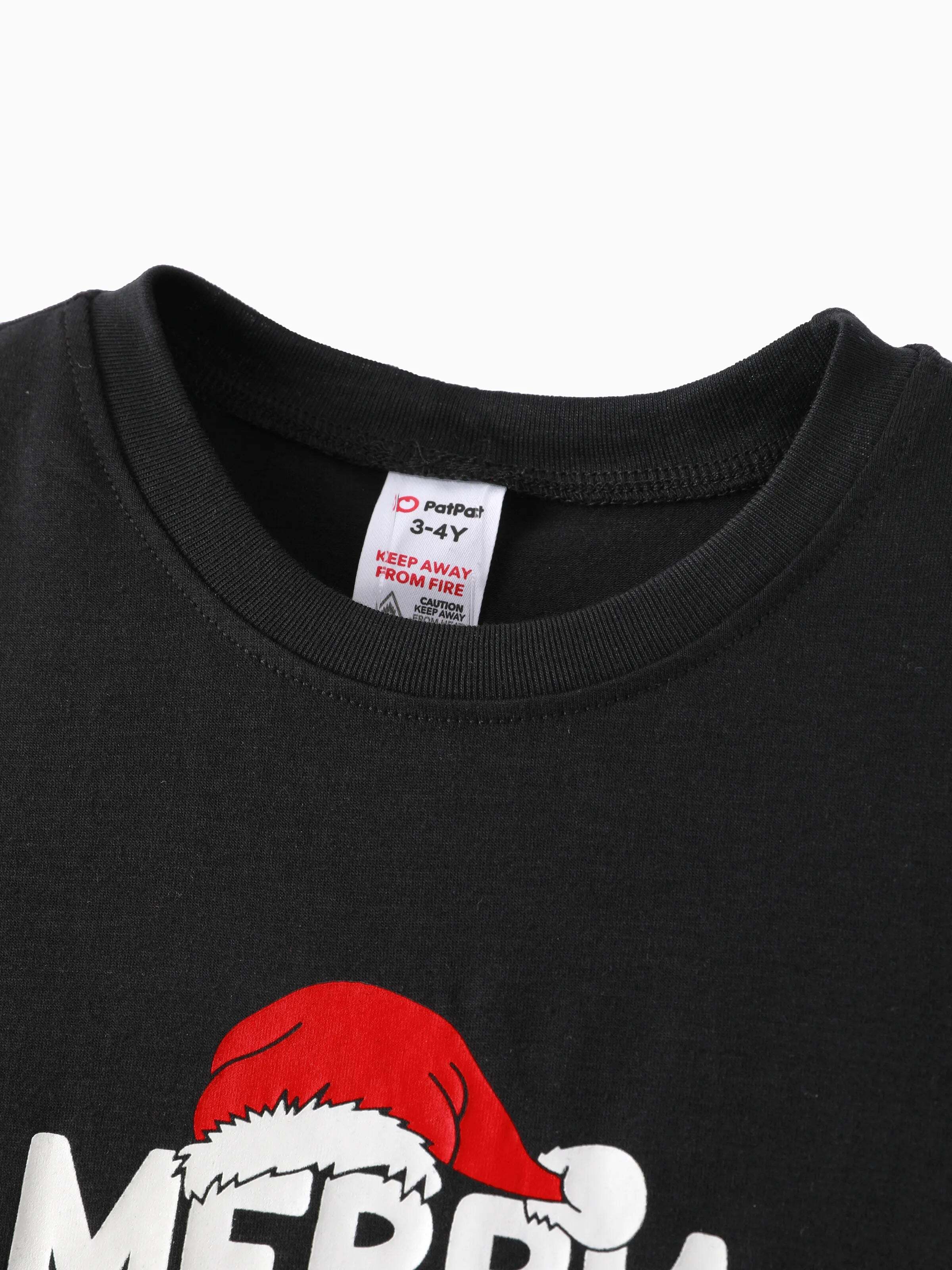 Christmas Family Matching Glow In The Dark Letters Print Long-sleeve Pajamas Sets with Christmas Socks Black+White