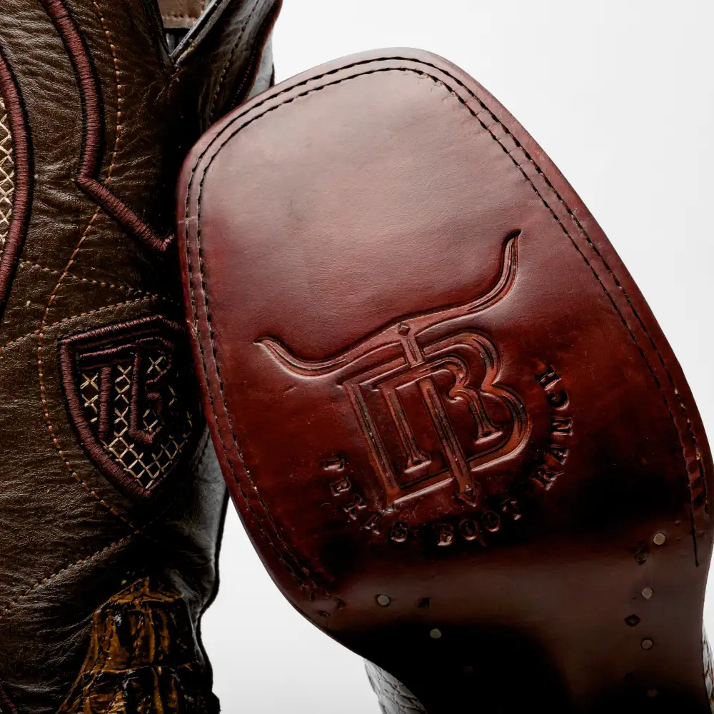 Honey Caiman Neck Leather Boots - Square Toe