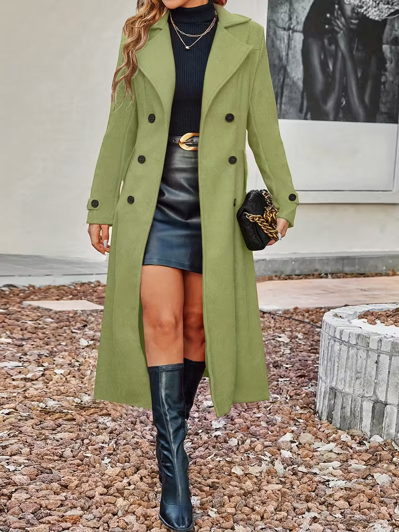 New Women Double Breasted Simple Design Woolen Coat