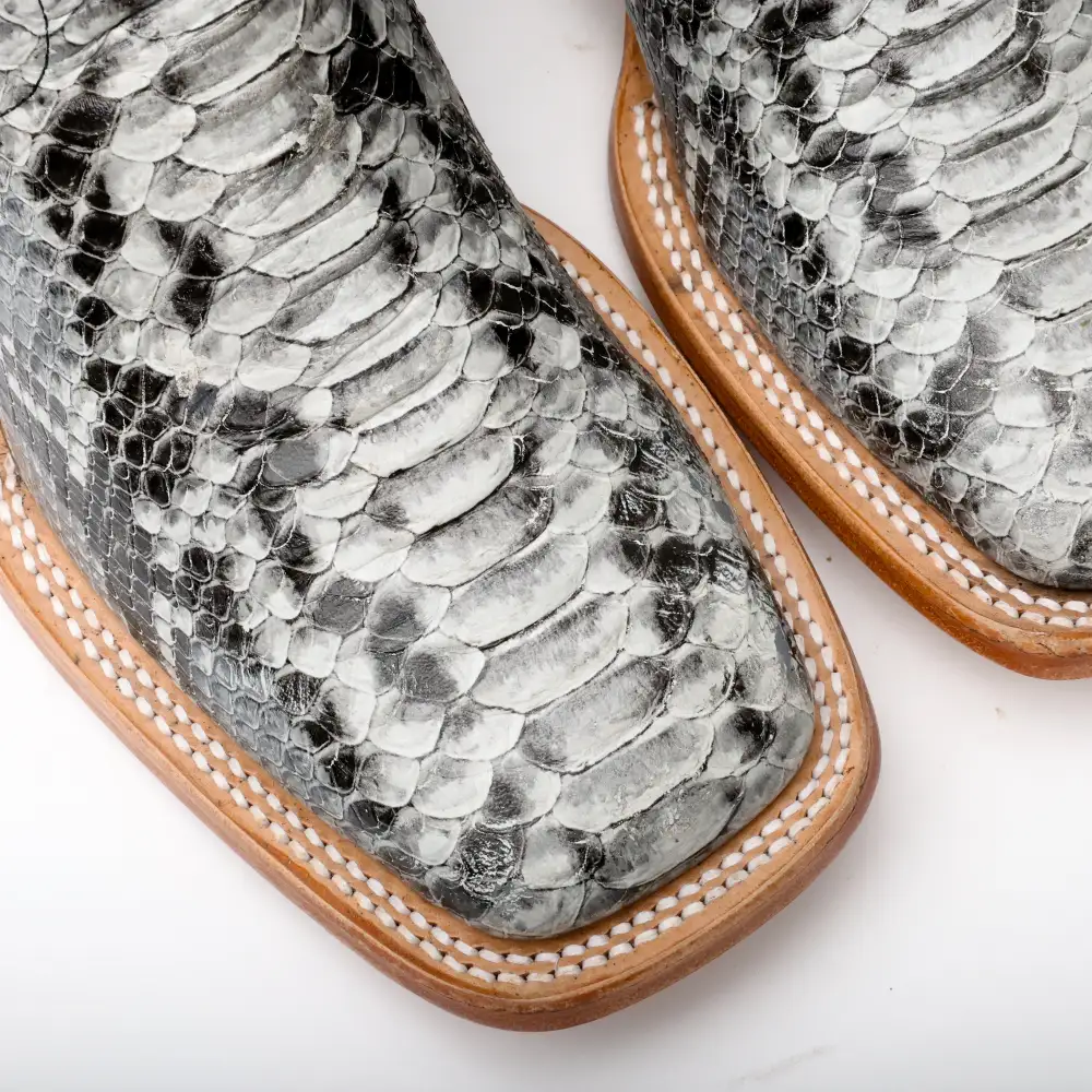 Natural Python Leather Boots - Square Toe