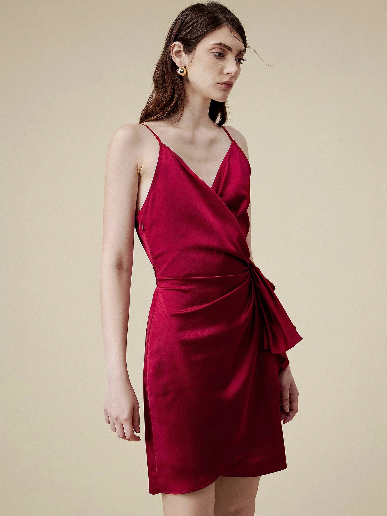 85% Acetate Satin Wrap Dress