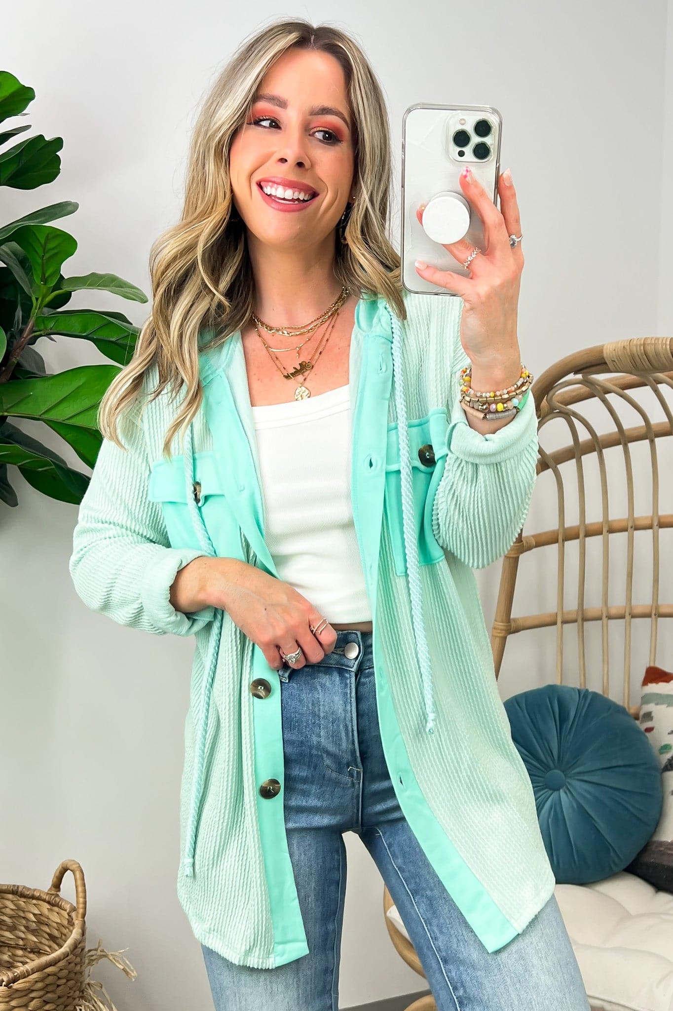 Saturday Satisfaction Ribbed Hooded Shacket