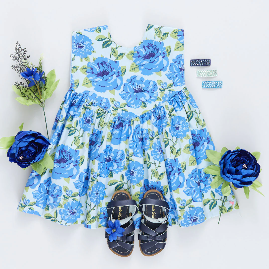 Gracie Dress Blue Peonies