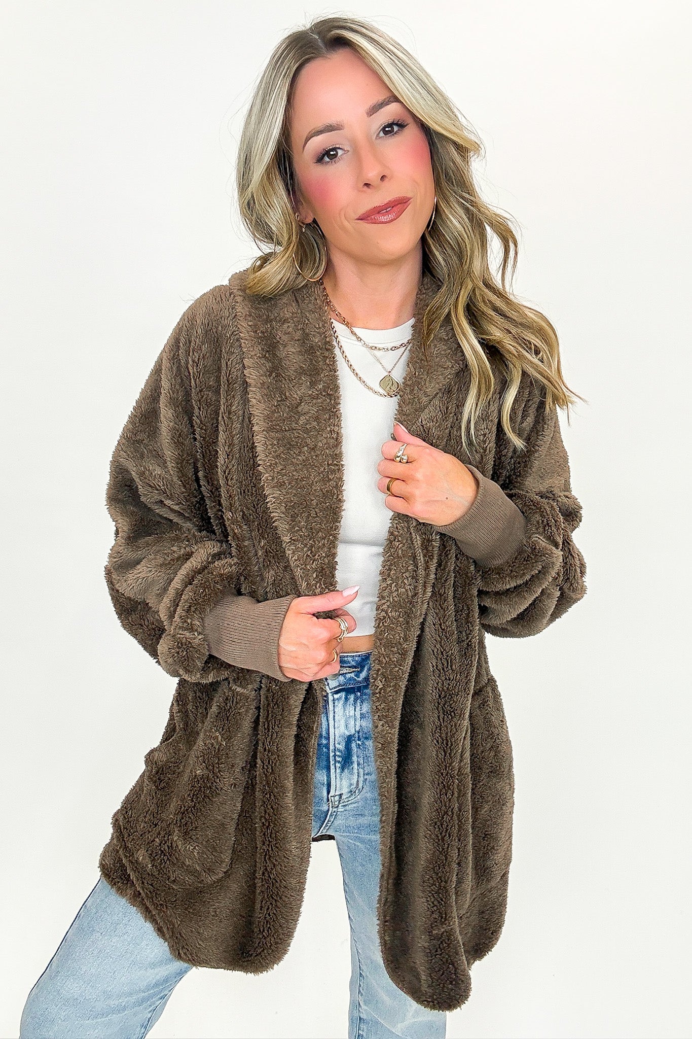 Cozy Crest Hooded Faux Fur Jacket